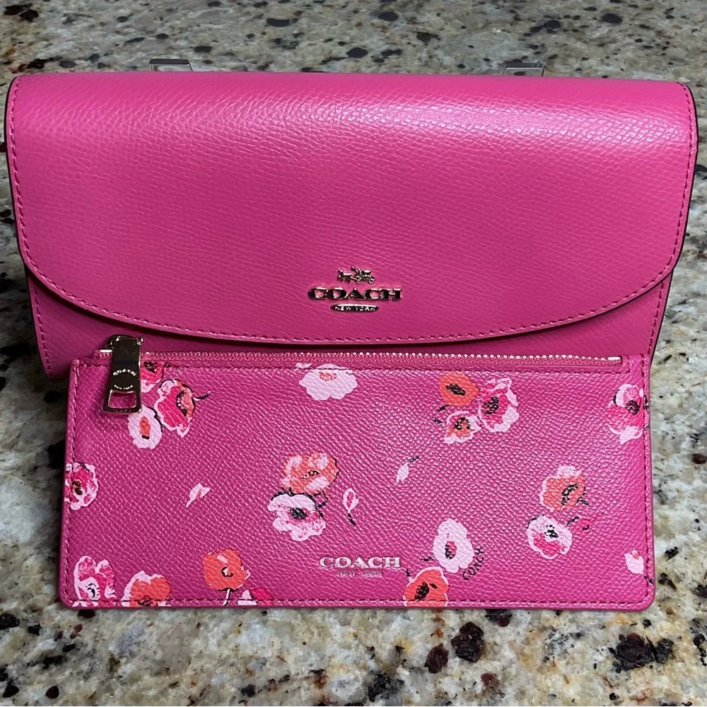 Coach Dahlia Wildflower Pop Slim Envelope Crossgrain Leather Wallet - EUC - Picture 6 of 6